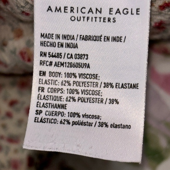 American Eagle Women’s L Boho Floral Blouse Smocked Back Cottagecore Cap Sleeve - Picture 5 of 10